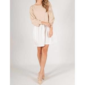NEW BEFORE YOU COLLECTION knit sweater/poplin contrast dress in beige